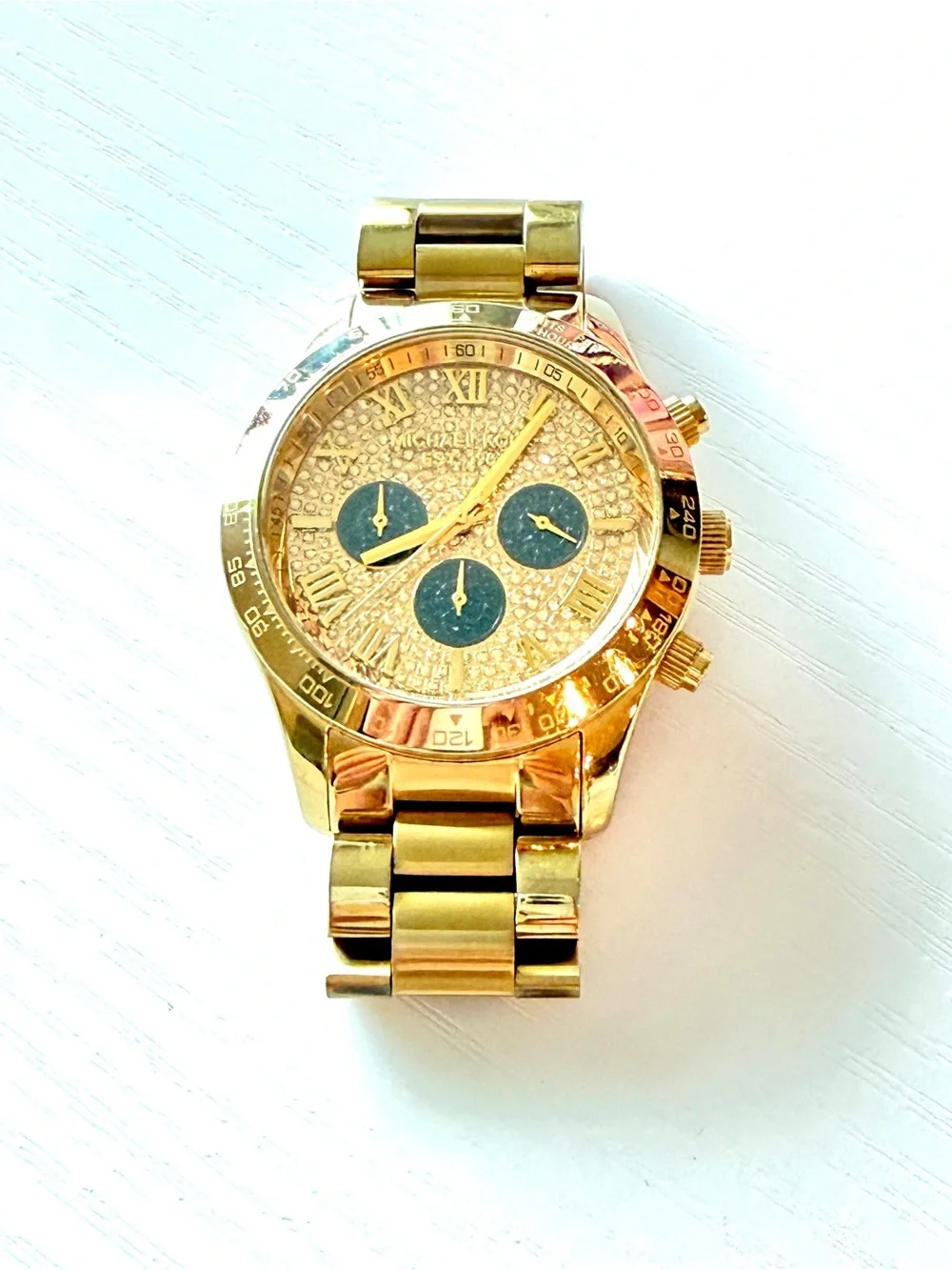 Michael Kors Gold and Black Chronograph Dials Diamond Crystal Dial Watch